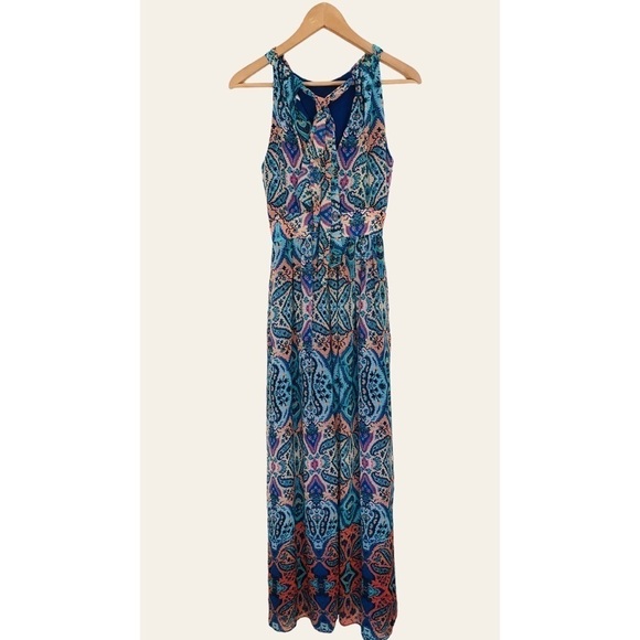 Eliza J. Chiffon Teal Multi Halter Dress - Picture 12 of 16